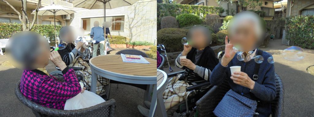 中庭でシャボン玉！１